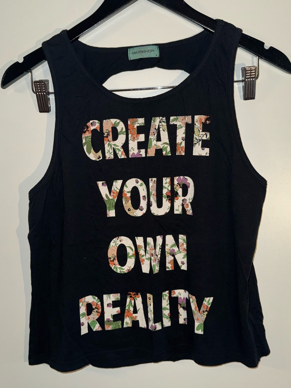 Create Your Own Reality Floral Lettering Black Tank Top